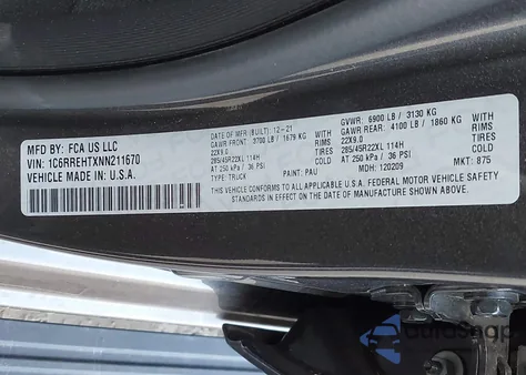 2022 Ram 1500 Limited 4X2 5'7 Box z USA, uszkodzony, nr VIN 1C6RREHTXNN211670